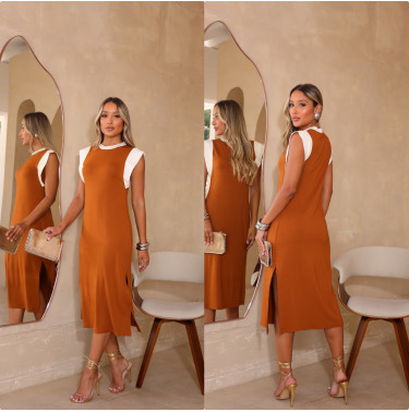 Vestido com detalhe branco, vestido manga branca