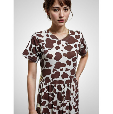 Vestido manga, estampa vaca, três marias