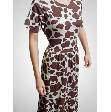 Vestido manga, estampa vaca, três marias