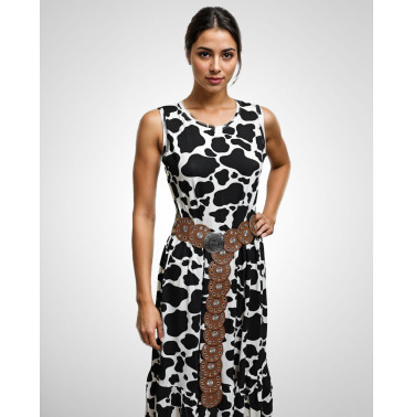 Vestido regatas, estampa vaca, três marias