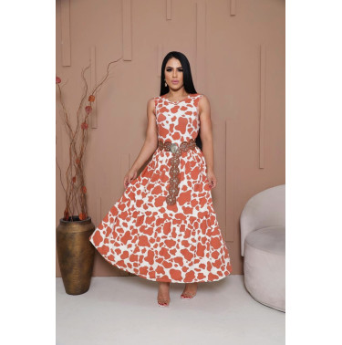 Vestido regatas, estampa vaca, três marias